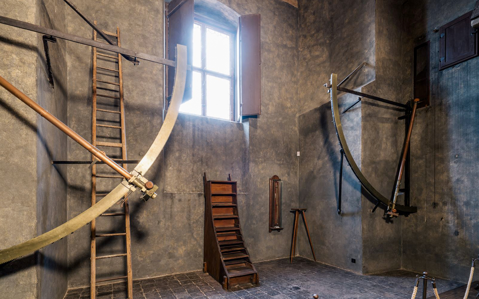 Meridian instruments inside Astronomical Tower's Meridian Hall, Prague.