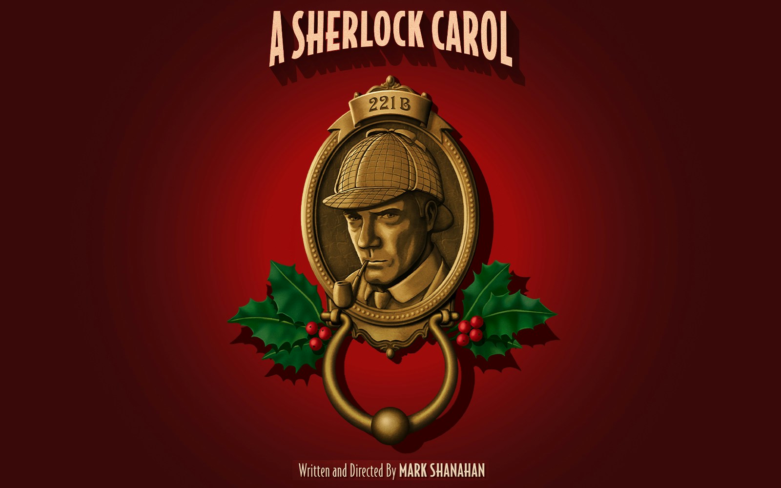 Sherlock Holmes illustration with pipe and holly, titled "A Sherlock Carol.