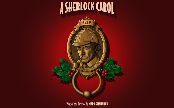 Sherlock Holmes illustration with pipe and holly, titled "A Sherlock Carol.
