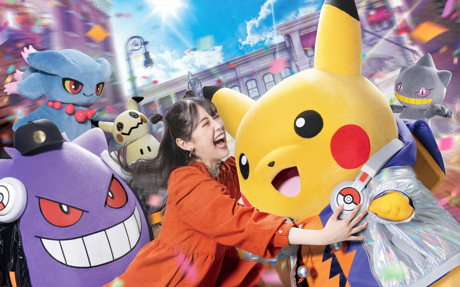 Visitors interacting with Pokémon characters at Universal Studios Japan.
