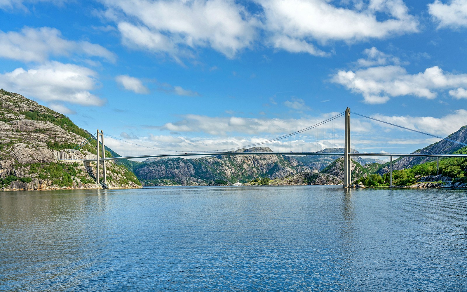Lysefjord bridge spanning over the fjord with rocky cliffs in Norway.