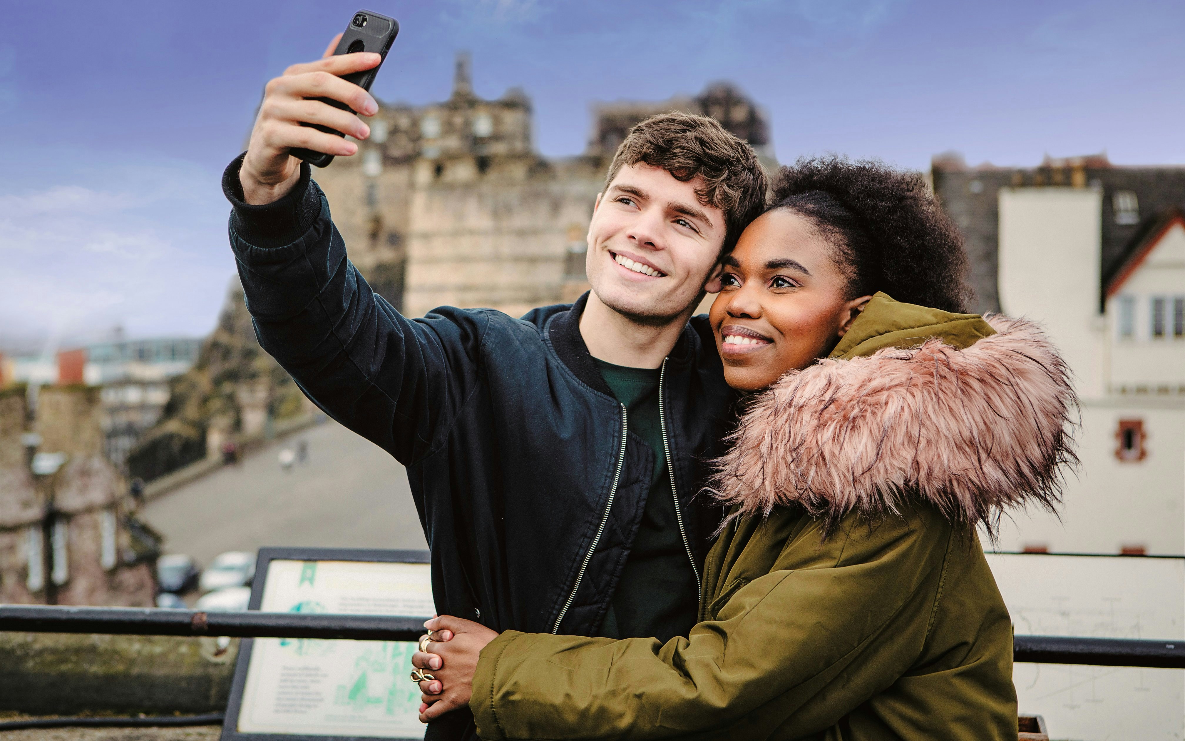 Visitors taking a selfie at Camera Obscura & World of Illusions, Edinburgh.