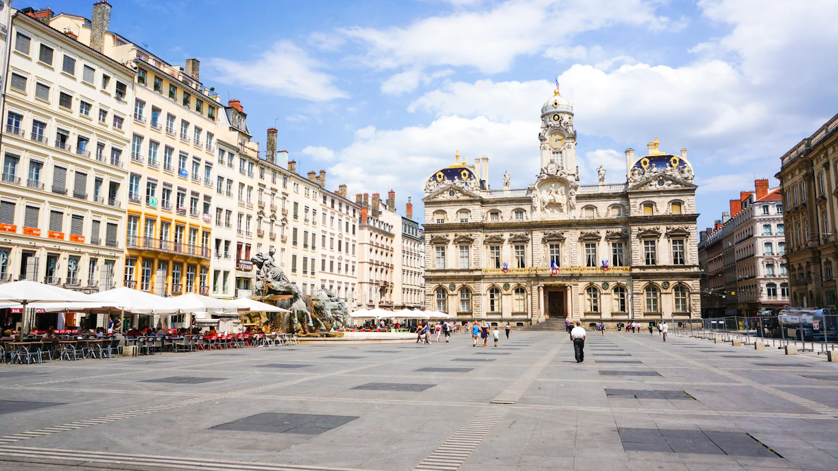 Place des Terreaux with Hôtel de Ville in Lyon near Museum of Fine Arts.