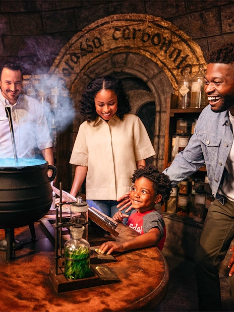 Family enjoying potion-making experience at Warner Bros. Studios Hollywood.
