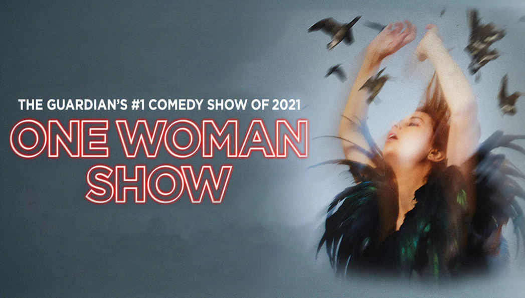 One Woman Show poster with performer and birds in motion.