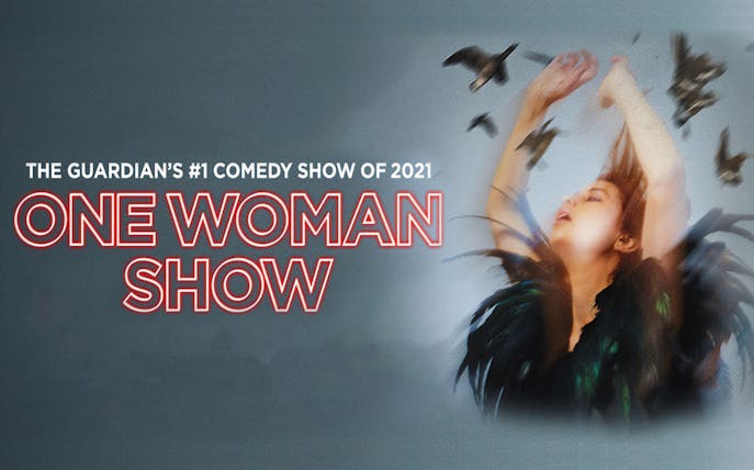 One Woman Show poster with performer and birds in motion.