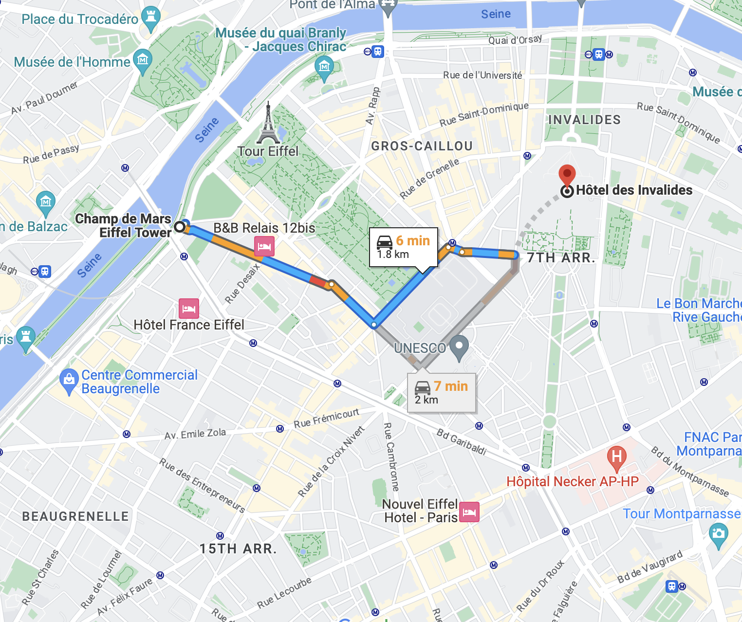 Getting to Invalides via Taxi