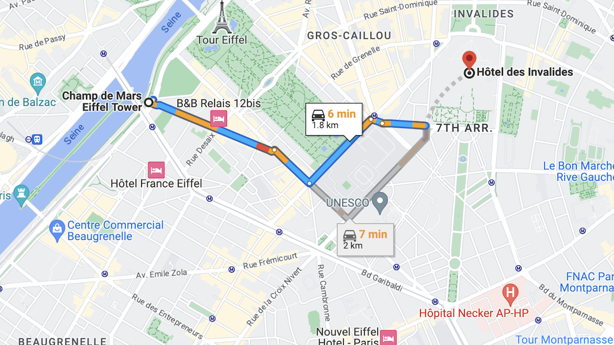 Getting to Invalides via Taxi
