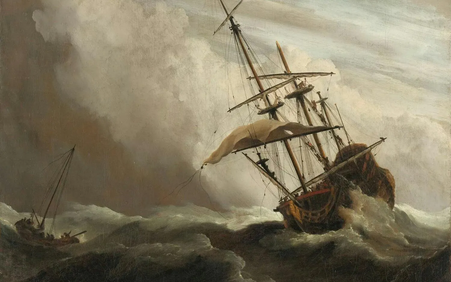Sailing ship battling stormy seas, Fabrique des Lumières exhibit.