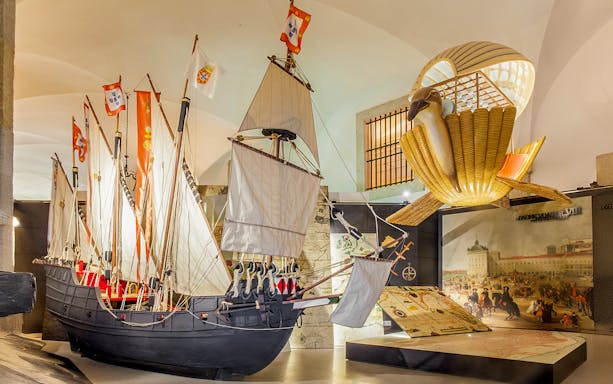 Boat and ship models displayed at Lisboa Story Centre exhibit.