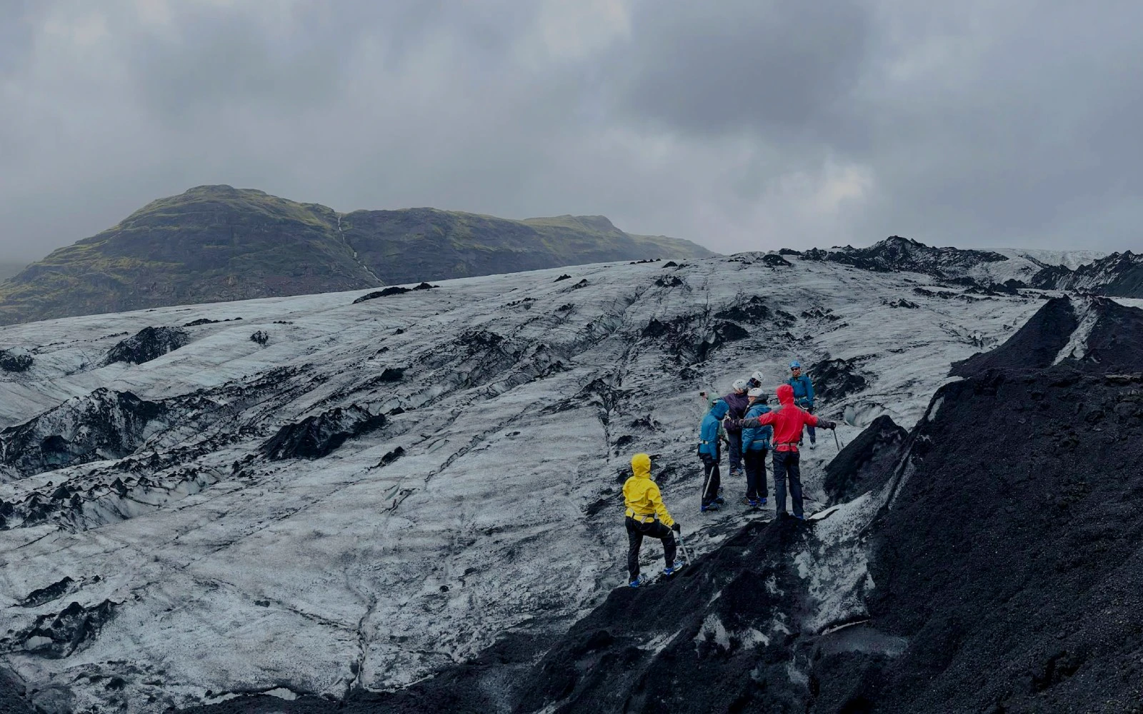 Guests hiking on Sólheimajökull Glacier in Iceland.