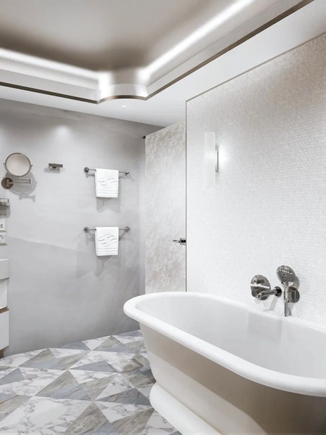 Luxurious bathroom in Concierge Royal Suite, Disney Adventure Cruise.