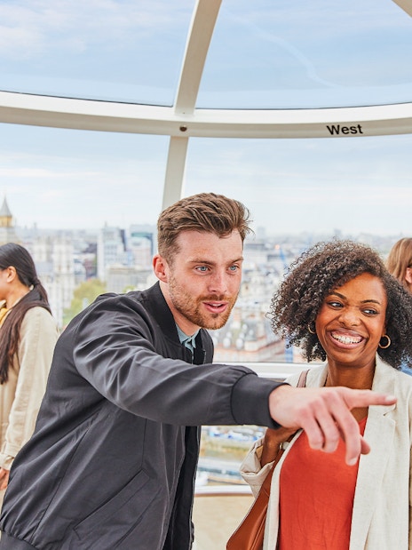 Visitors enjoying the view from the London Eye capsule.