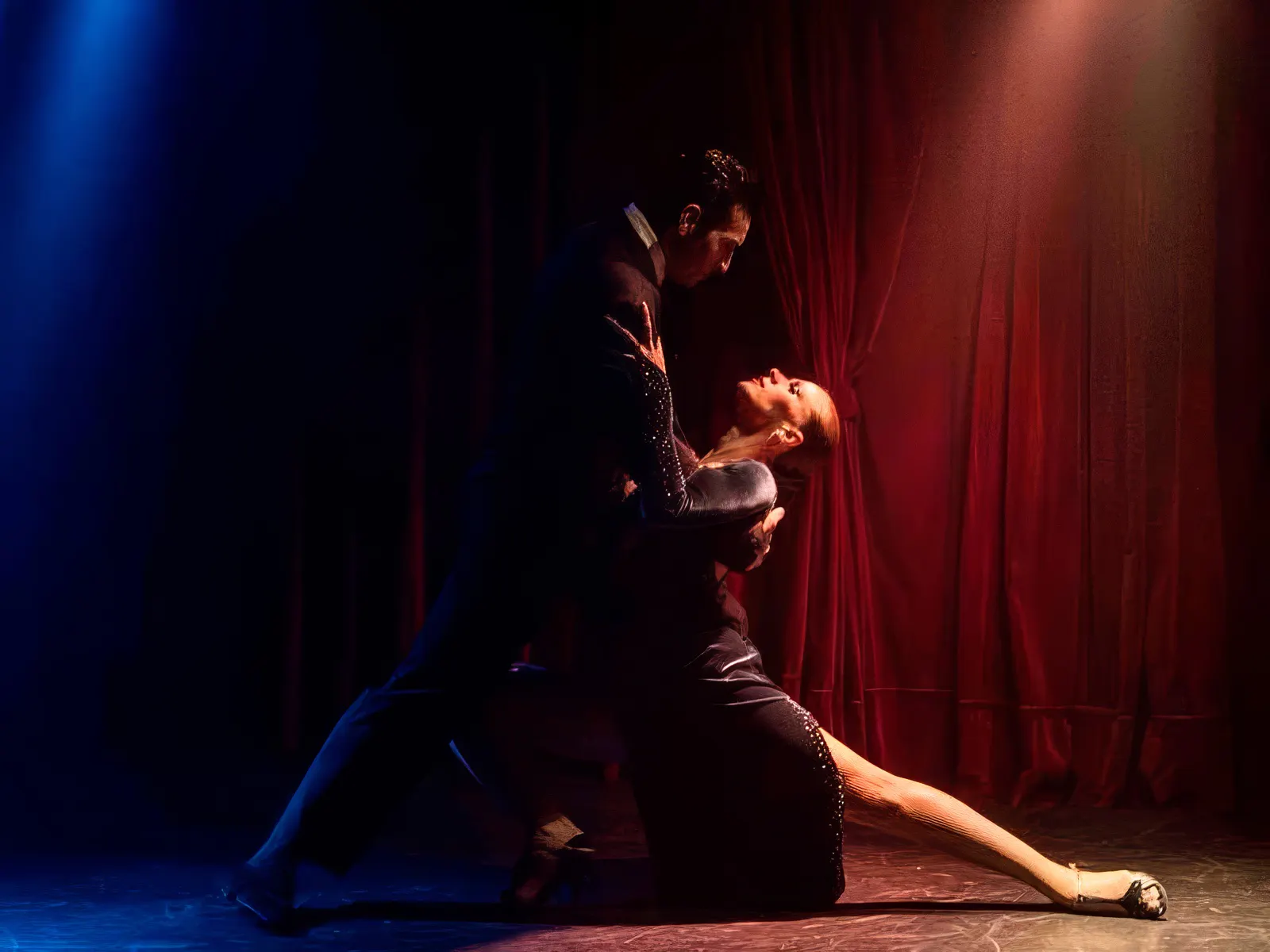 Dancers performing at Rojo Tango Show in Buenos Aires.