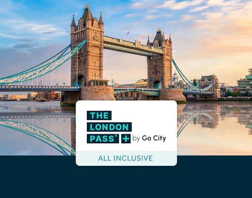 Tower Bridge in London with The London Pass by Go City logo.