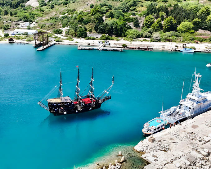 From Vlore: Sazan Island, Haxhi Ali Cave & Karaburun Peninsula Pirate Ship Tour