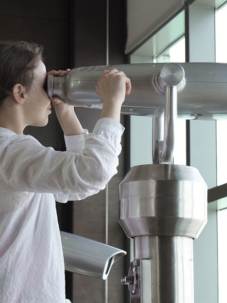 Person using a telescope at The View At The Palm, Dubai.