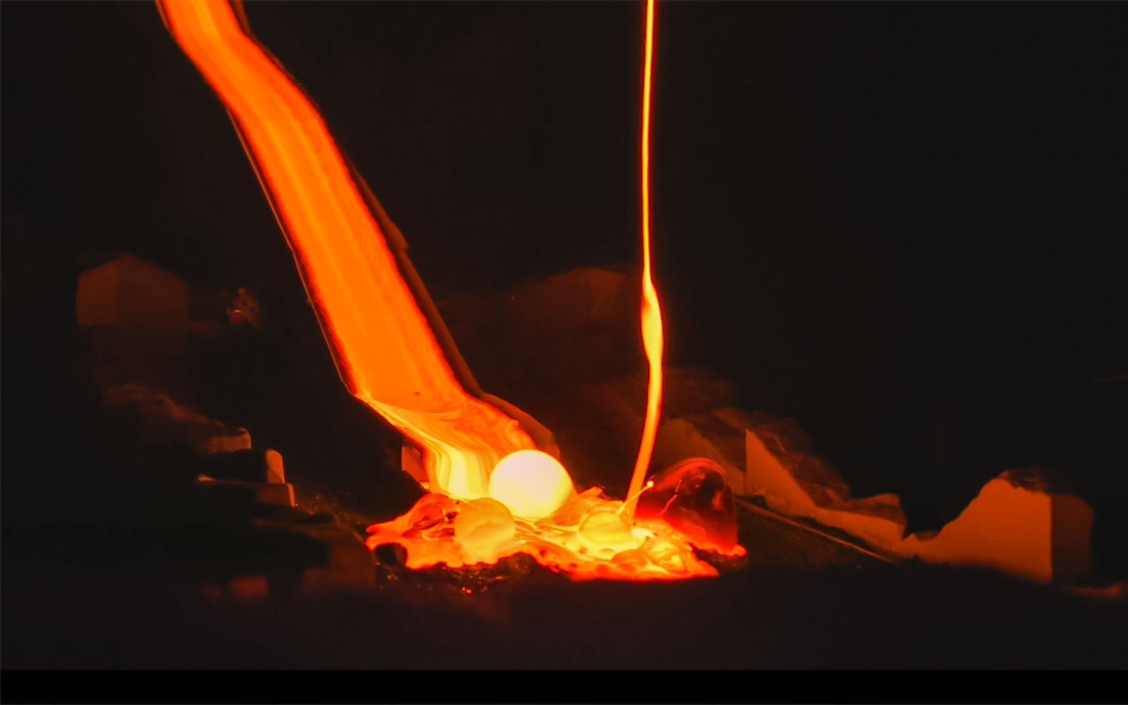 Molten lava flowing during the Lava Show in Reykjavik.