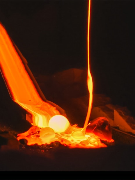 Molten lava flowing during the Lava Show in Reykjavik.