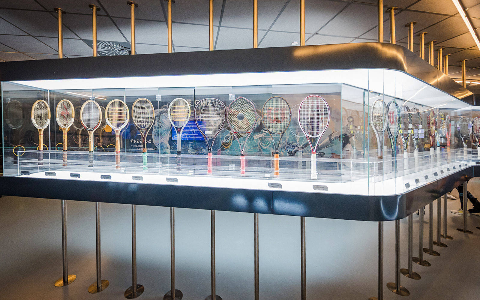 Tennis rackets display at Rafa Nadal Museum Xperience.