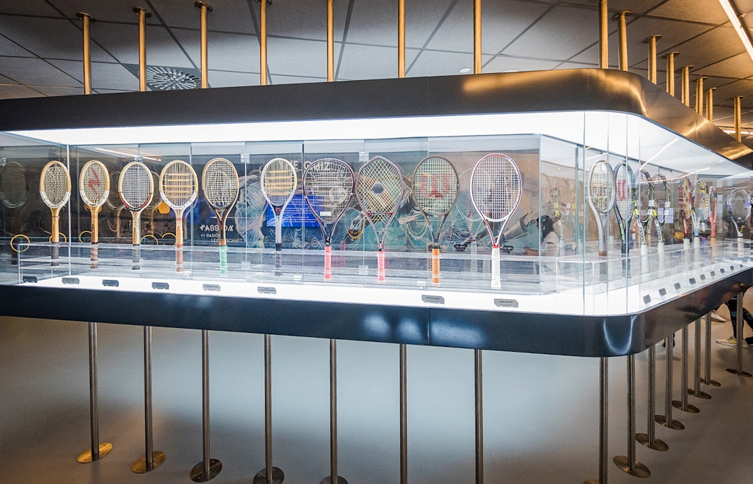 Tennis rackets display at Rafa Nadal Museum Xperience.