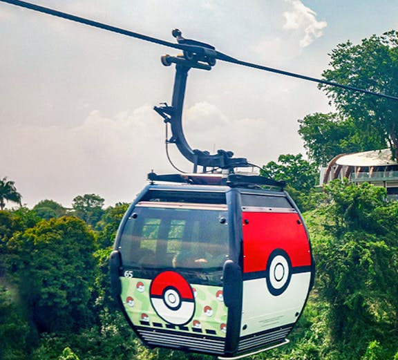 Singapore Cable Car themed with Pokémon design heading to Mount Faber Peak station.