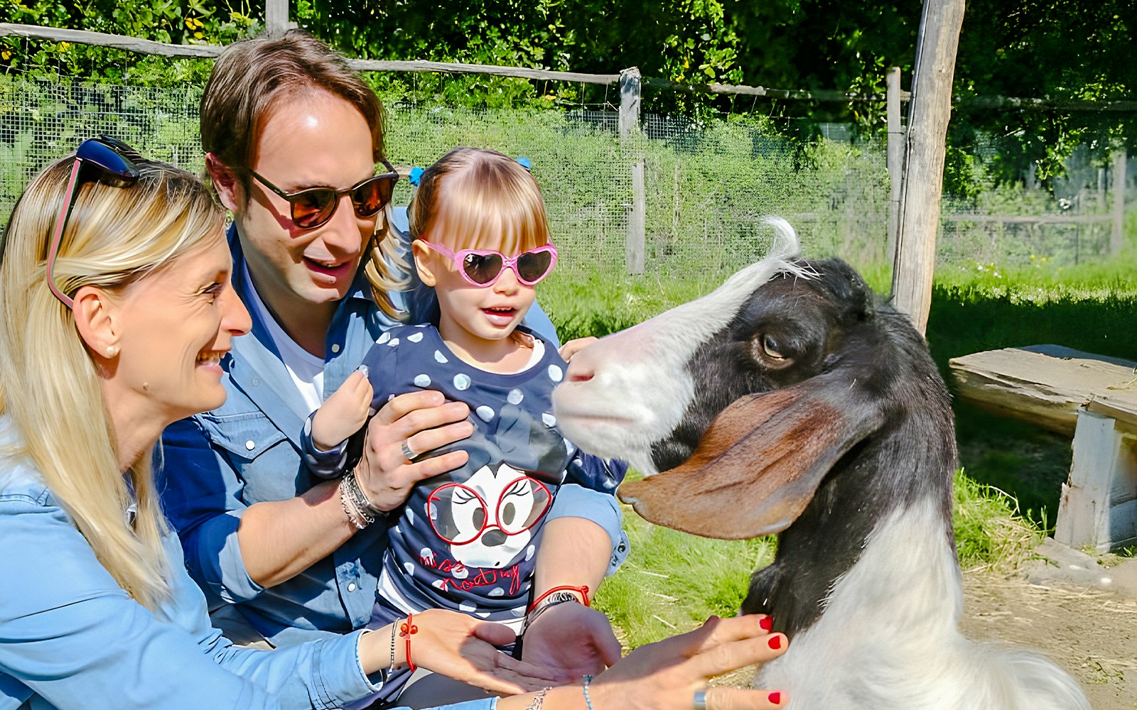 Tourists feeding a goat at Oltremare Park, Italy.