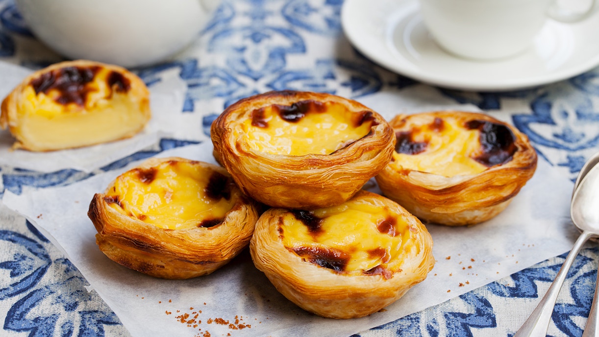 Pastel de Nata on a plate in Lisbon, Portugal.