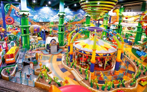 Berjaya Times Square Theme Park colorful rides and attractions in Kuala Lumpur.