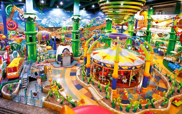 Berjaya Times Square Theme Park colorful rides and attractions in Kuala Lumpur.