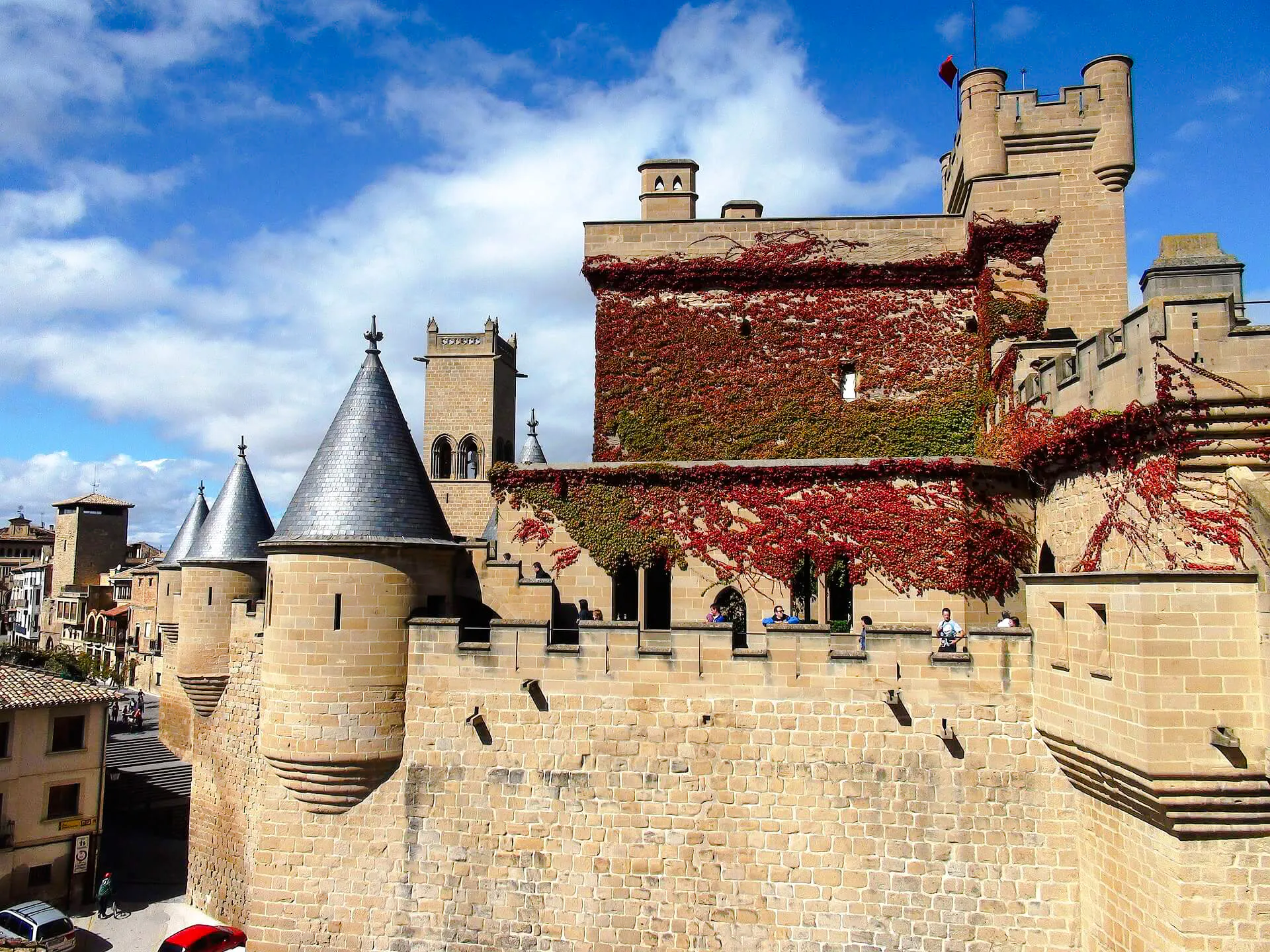 Royal Palace of Olite with ivy-covered walls and conical towers, Pamplona.