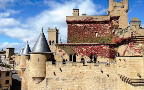 Royal Palace of Olite with ivy-covered walls and conical towers, Pamplona.
