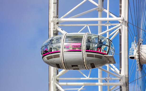 London Eye capsule with passengers enjoying views, part of Tower of London and London Eye combo tour.