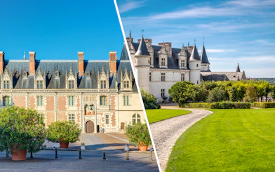Blois and Chenonceau castles with gardens, Loire Valley, France.