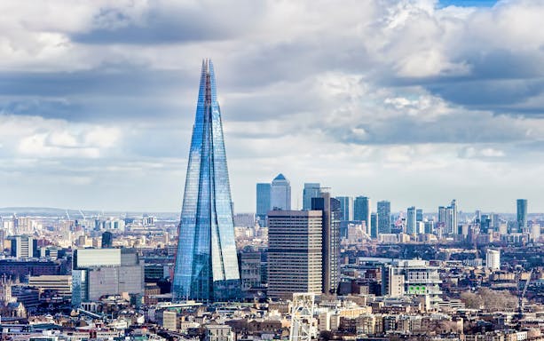 The Shard towering over London's skyline.