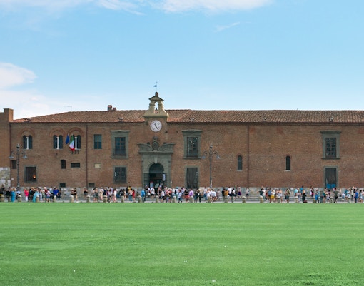 Sinopie Museum Pisa exterior with historical fresco sketches displayed on the facade.