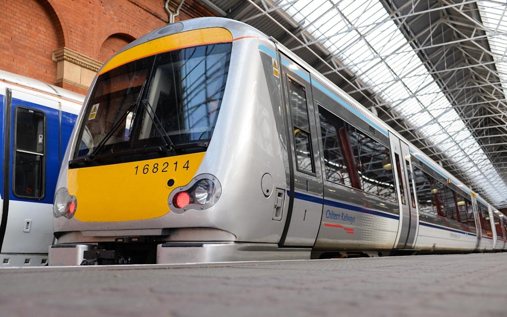 Chiltern Railways train at station for Oxford by Rail day tour from London.