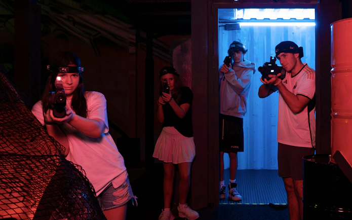Participants playing laser tag at Loco Bear, Dubai.