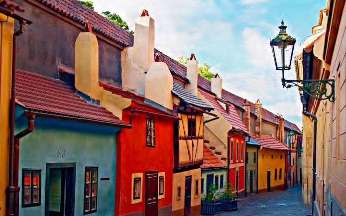 Colorful historic houses on Golden Lane, Prague Castle.