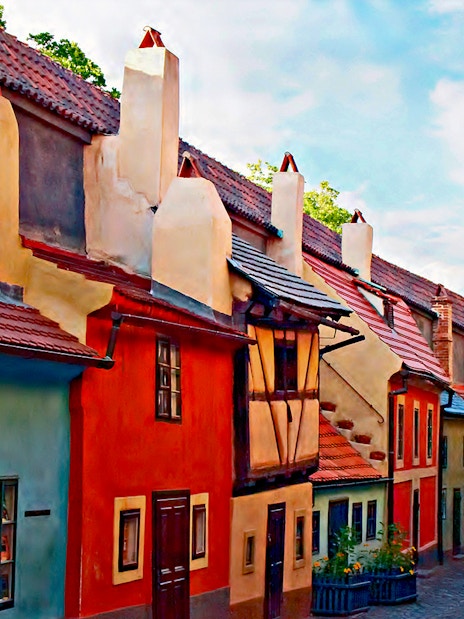 Colorful historic houses on Golden Lane, Prague Castle.