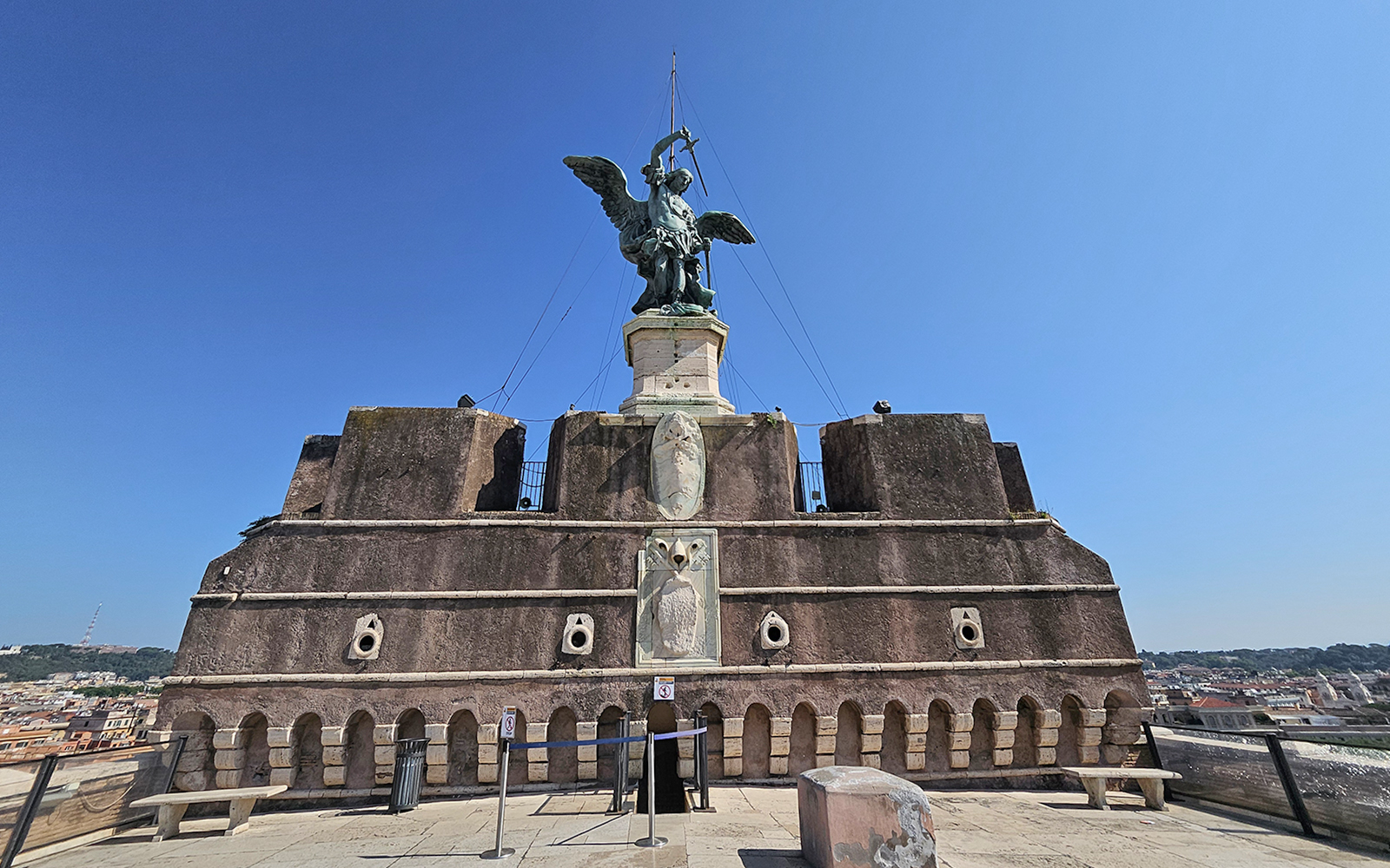 Bronze statue of Archangel Michael atop Castel Sant'Angelo, Rome.