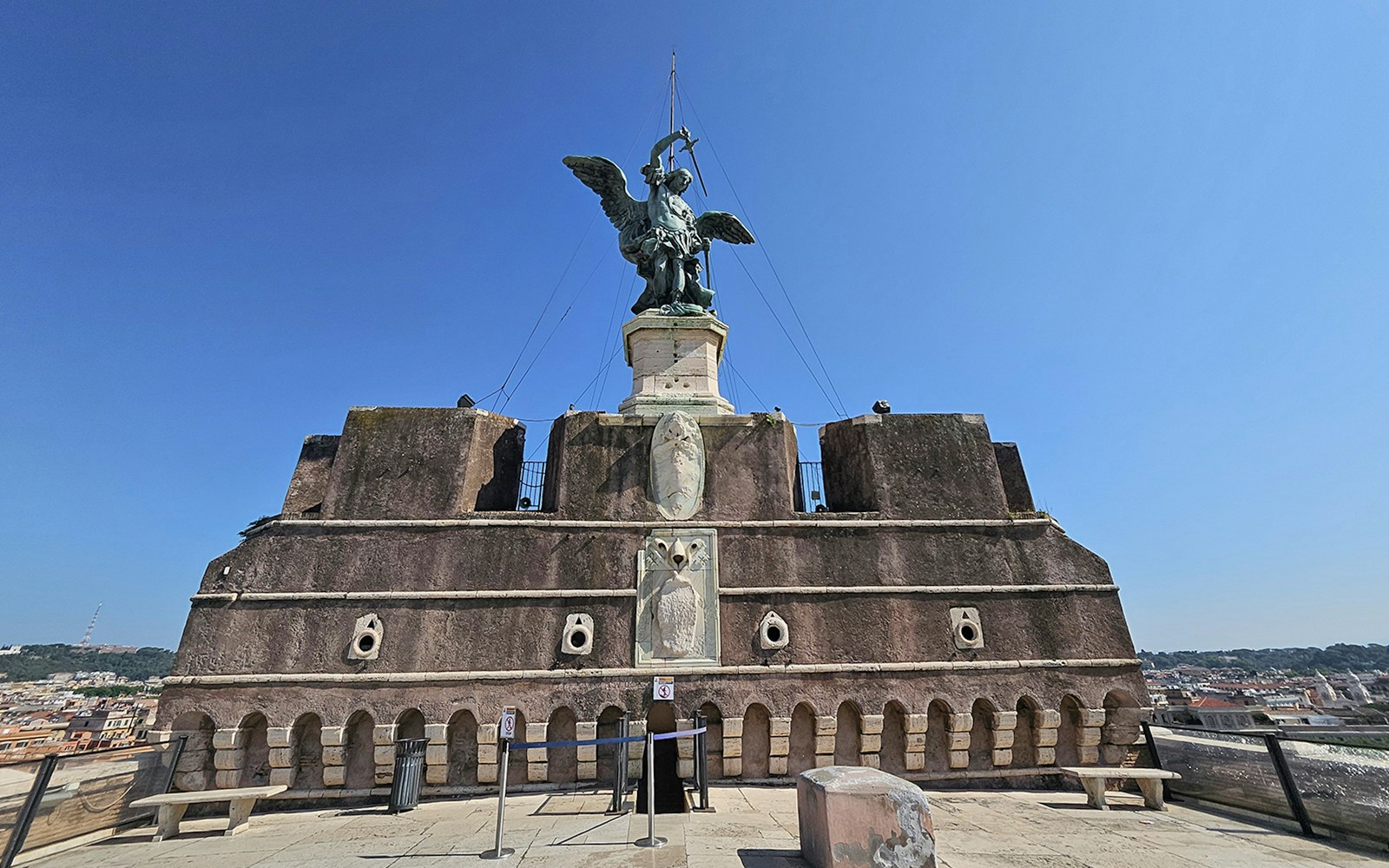 Archangel Michael statue atop Castel Sant'Angelo, Rome, Italy.