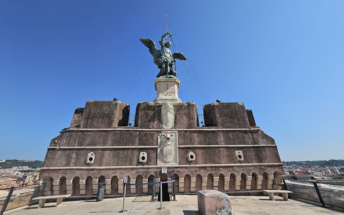 Bronze statue of Archangel Michael atop Castel Sant'Angelo, Rome.