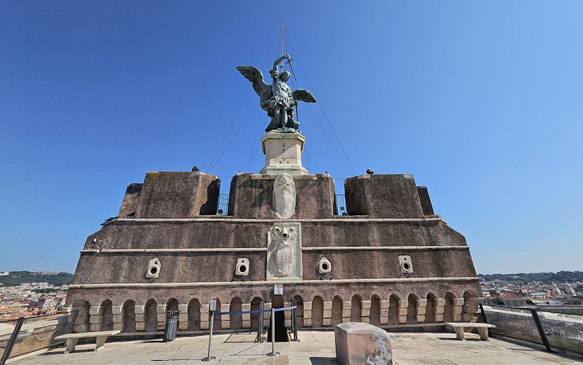 Bronze statue of Archangel Michael atop Castel Sant'Angelo, Rome.
