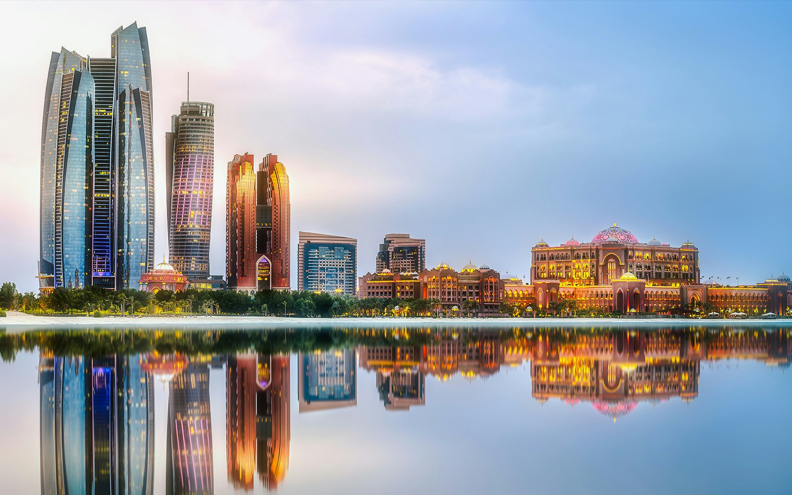 View of Abu Dhabi Skyline at sunrise, UAE