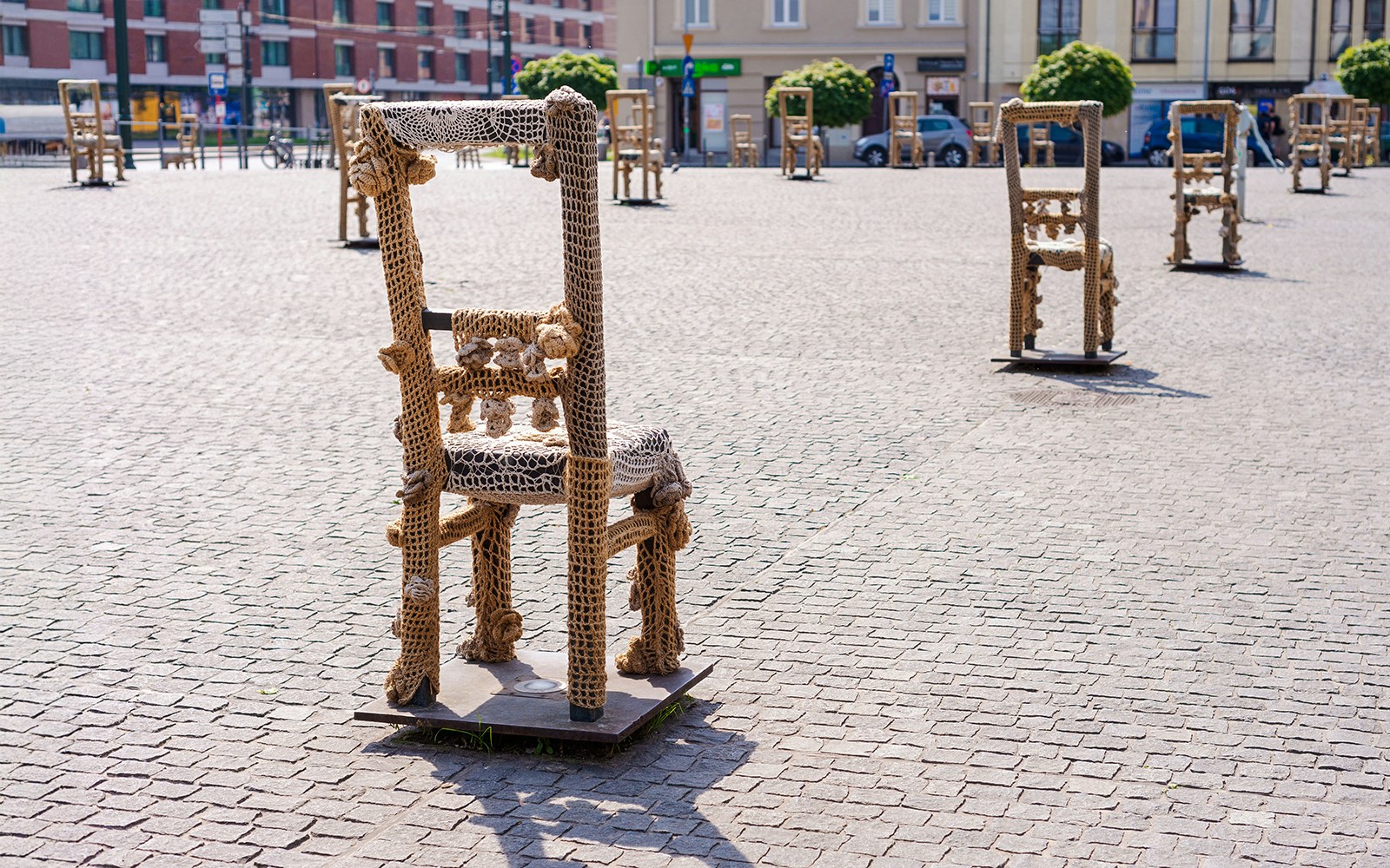 Chairs in Ghetto Heroes Square memorial, Jewish Ghetto, Krakow.