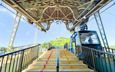 Senkōji Ropeway base station platform and cabin in Onomichi, Hiroshima, Japan.