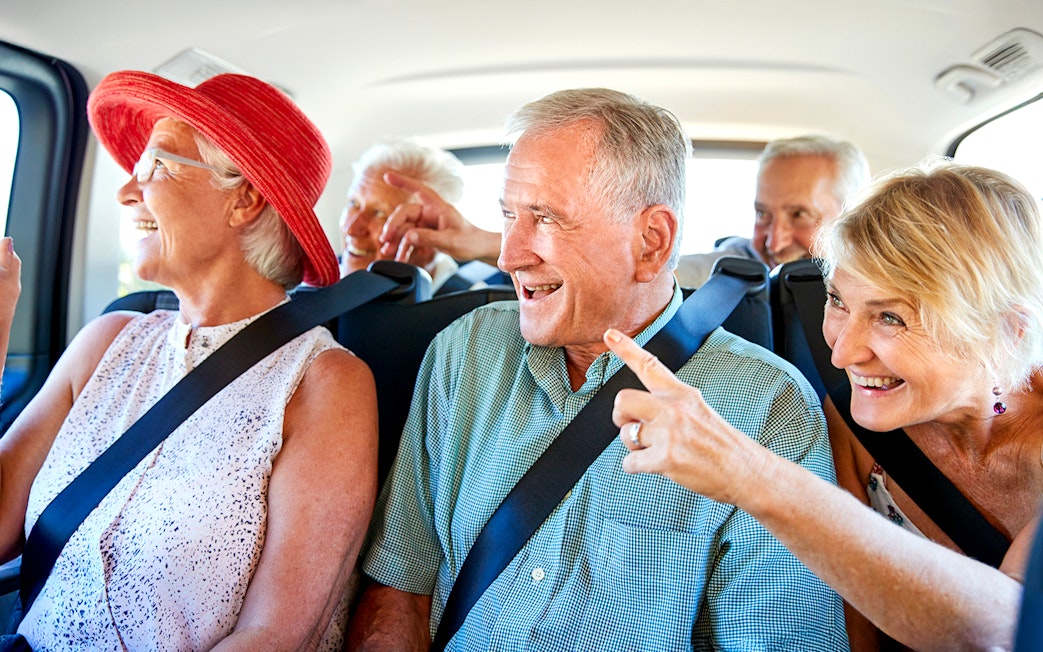 Guests enjoying scenic views during transfer from Prague to Český Krumlov via Hluboká.