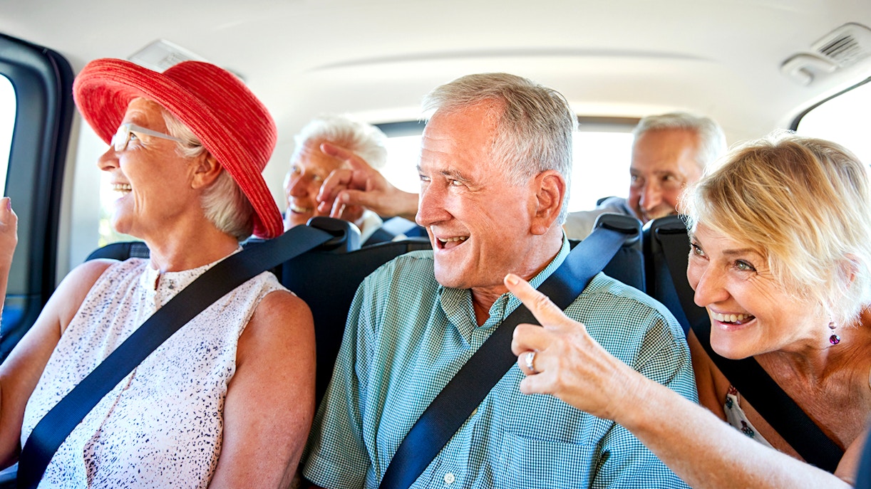 Guests enjoying scenic views during transfer from Prague to Český Krumlov via Hluboká.