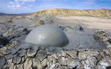 Mud volcano erupting at Gobustan National Park, Azerbaijan.